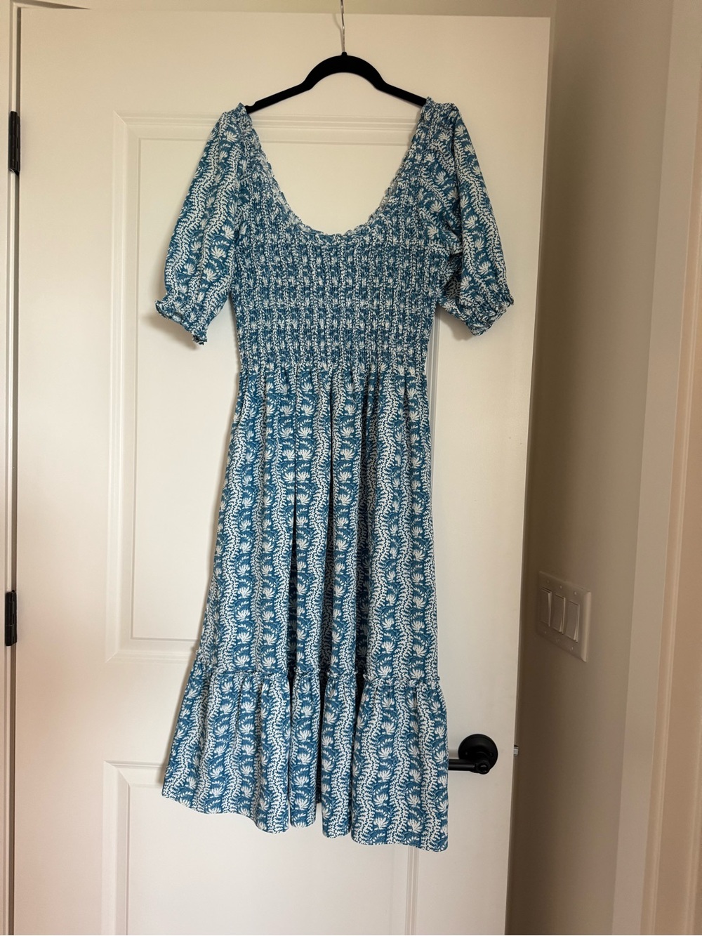 Hill House Blue-White Printed Midi Dress